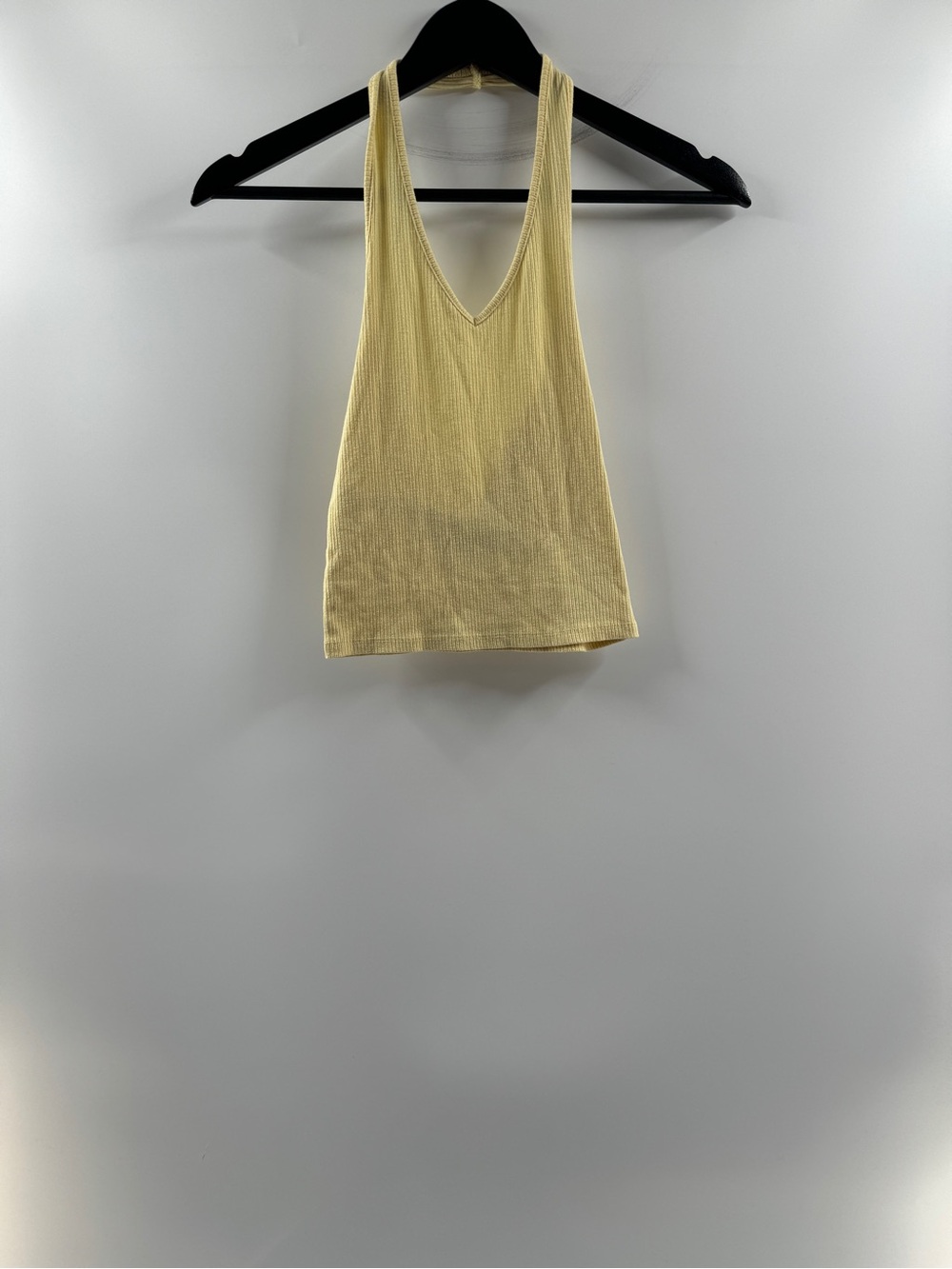 American Eagle Yellow Ribbed Halter Tank Top Women’s XS Deep V